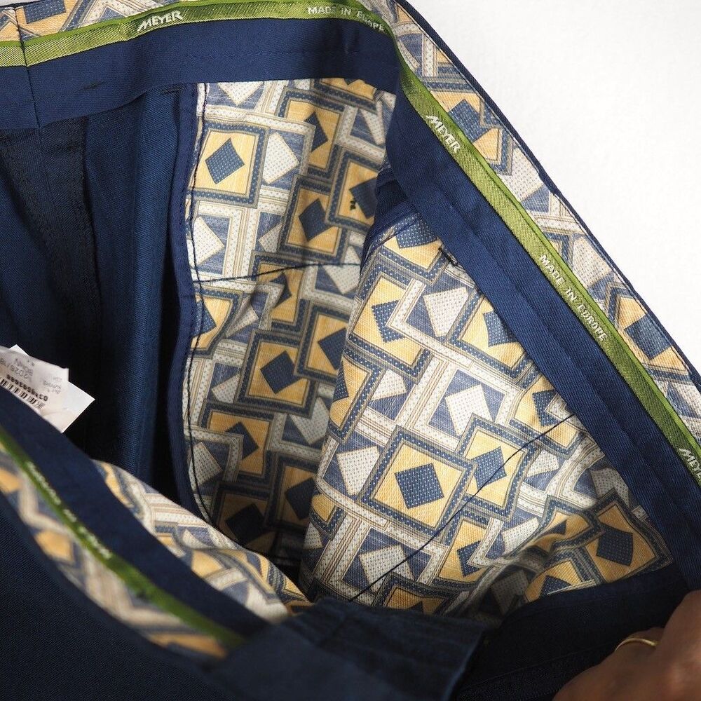 MEYER Hosen Bonn Wool Linen Cotton Summer Trousers Mens EU 54 US 38 Navy Pants - Picture 6 of 13